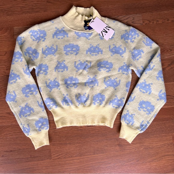 NWT Zara Jacquard Space Invaders Taito Sweatshirt Sweater - Picture 5 of 7